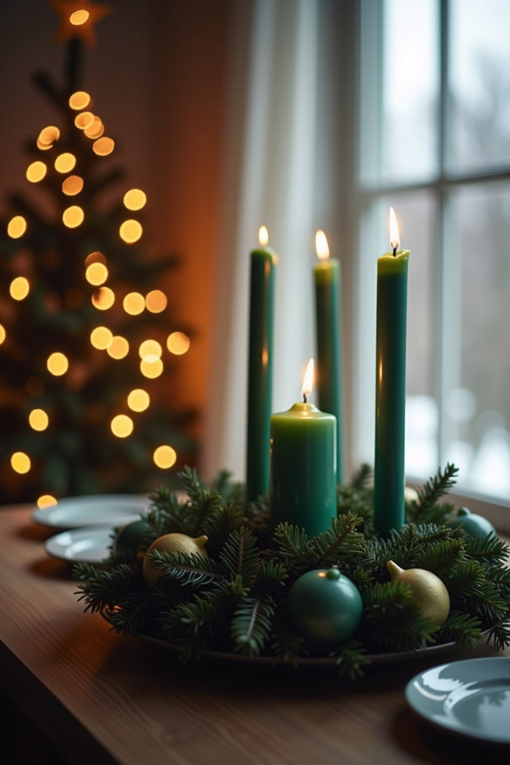 adventskranz gruene kerzen outline 2