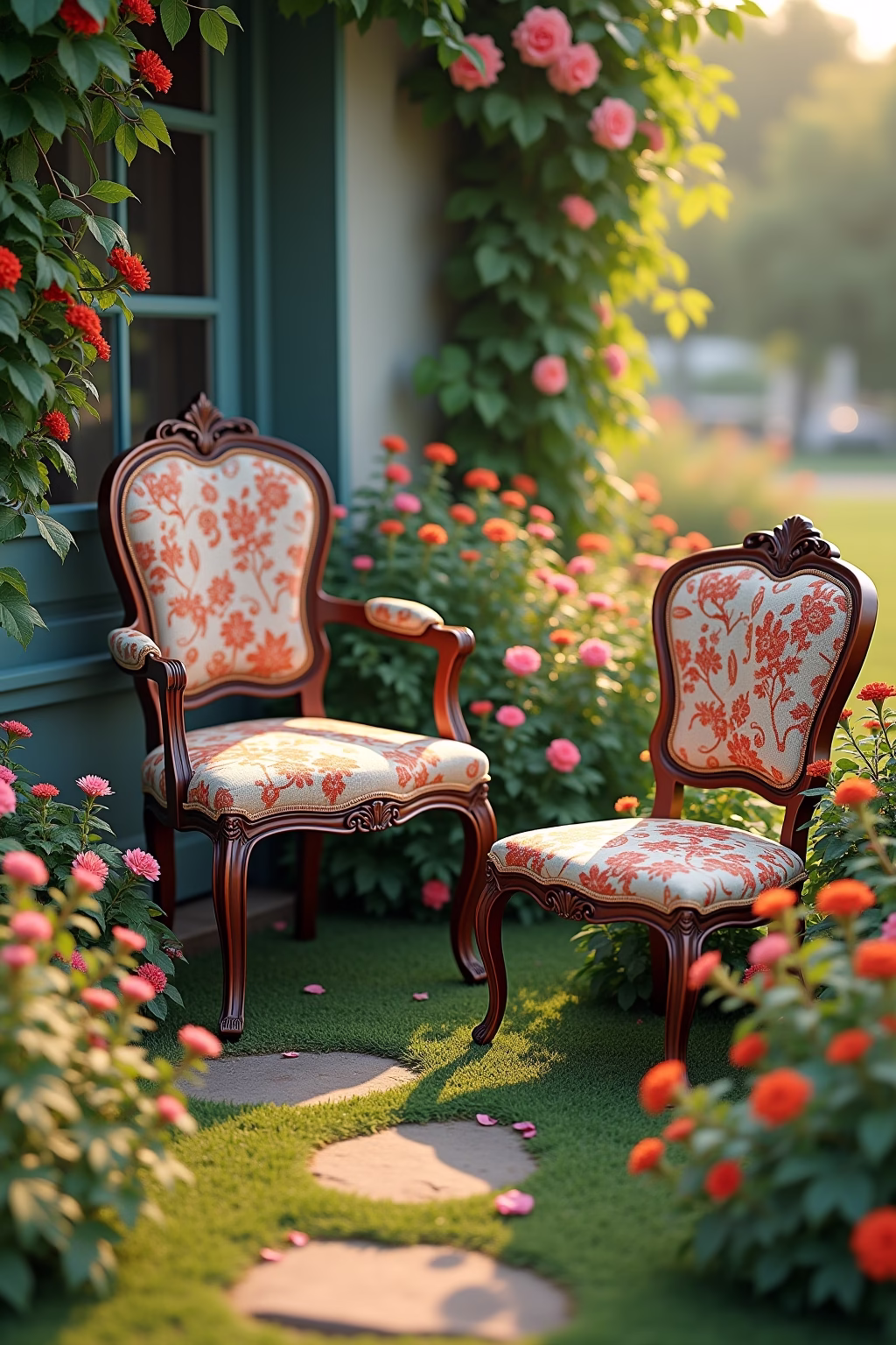 alte stuehle im garten dekorieren outline 1