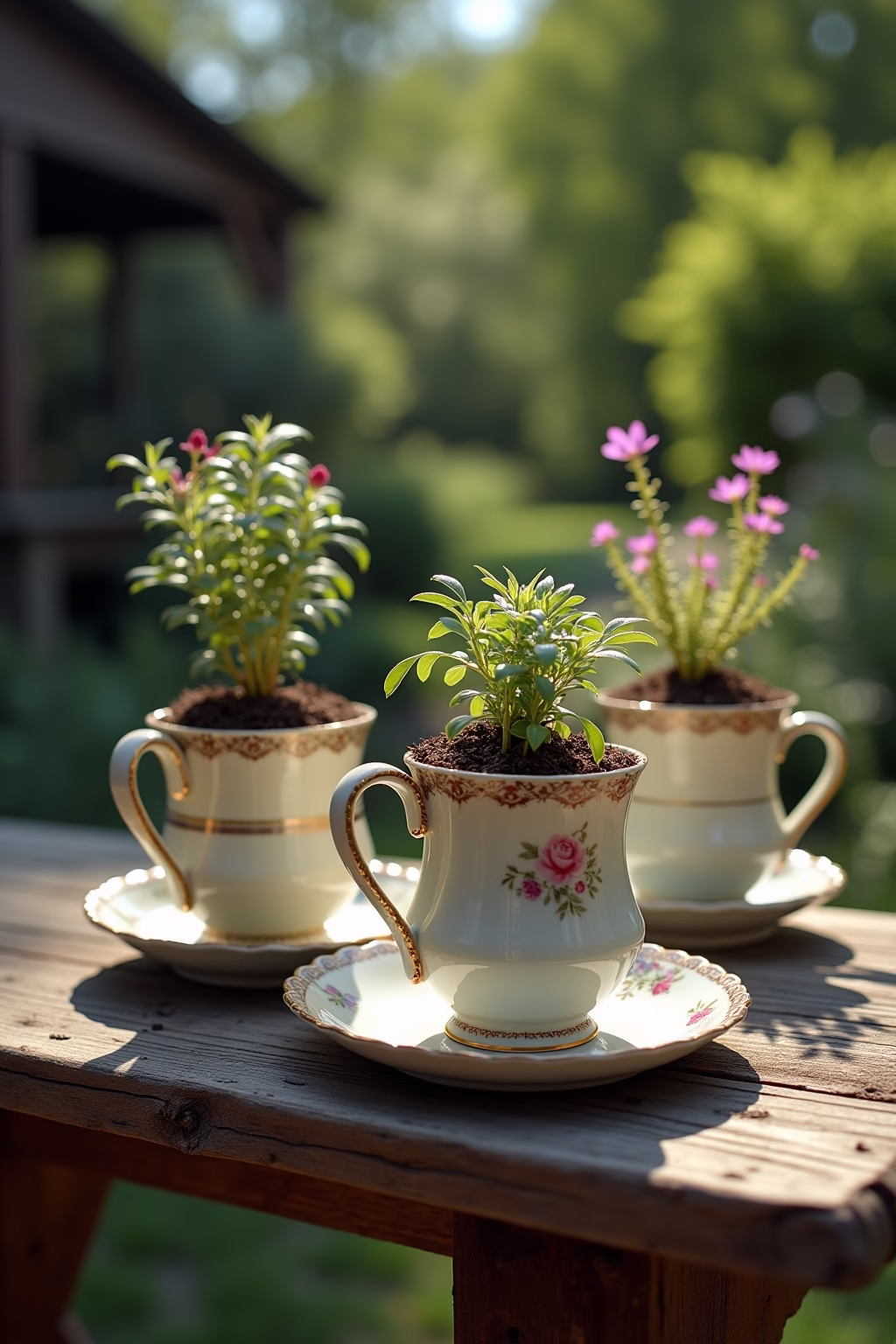 altes geschirr im garten outline 3