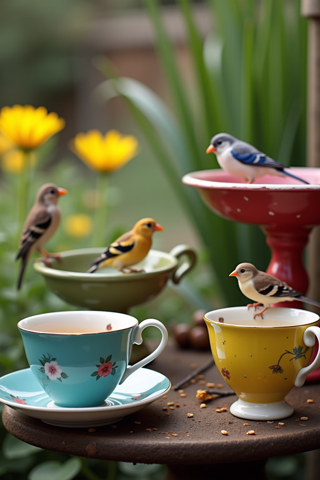 altes geschirr im garten outline 6