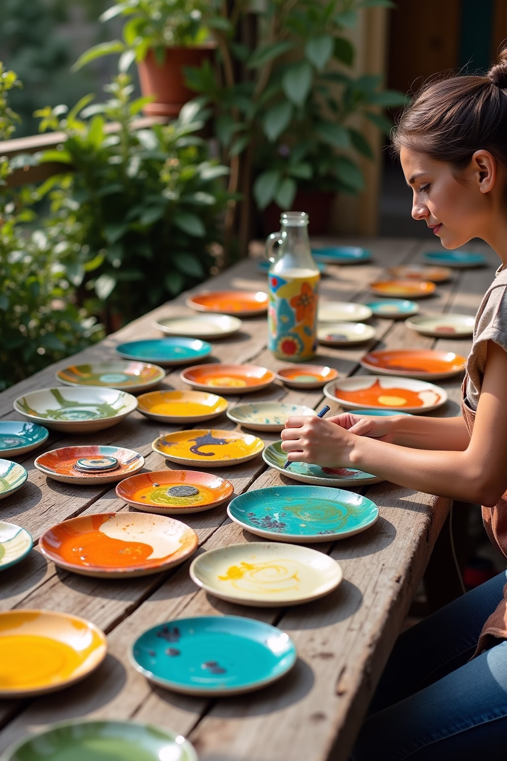 altes geschirr im garten outline 8