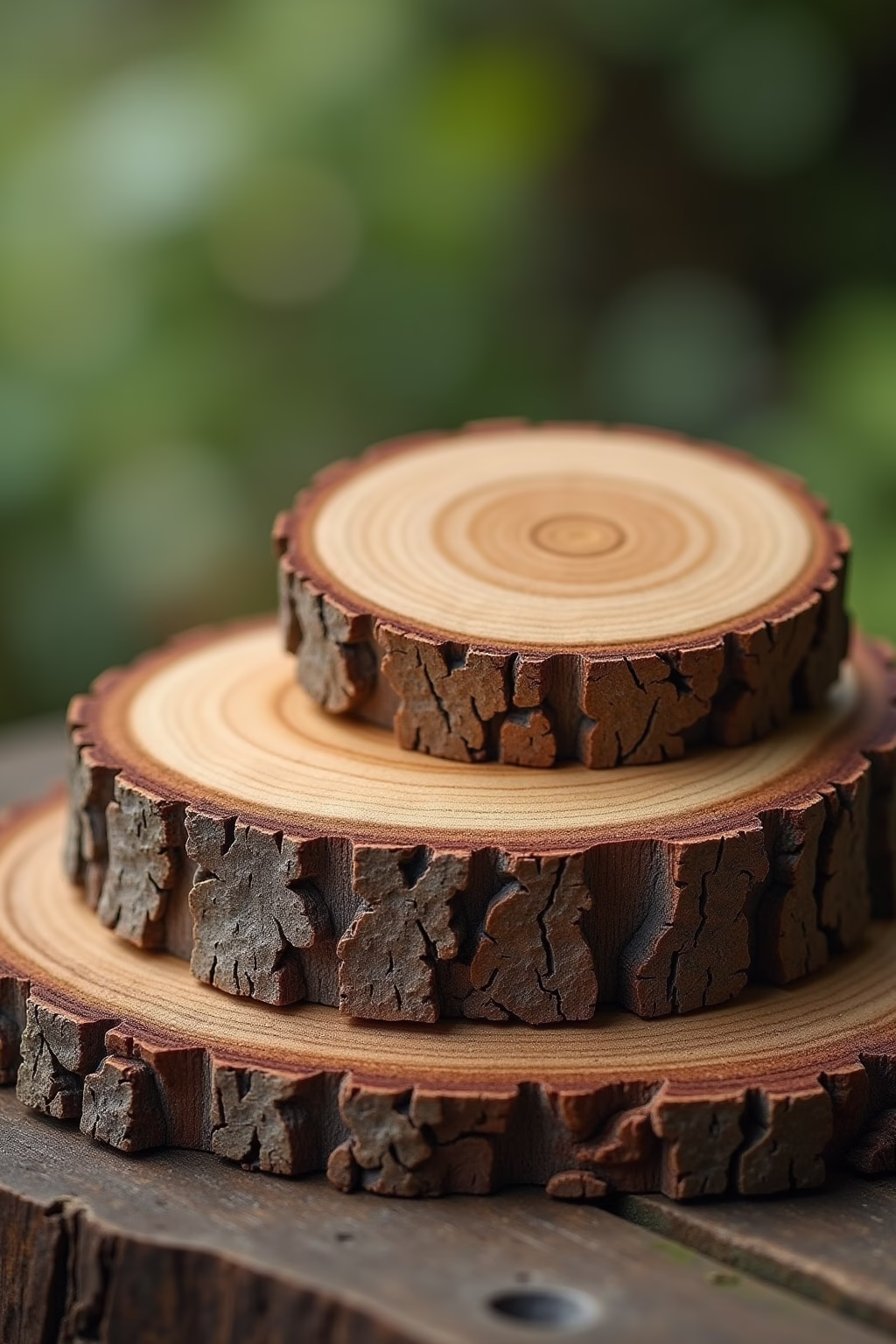 deko mit baumscheiben im garten outline 2