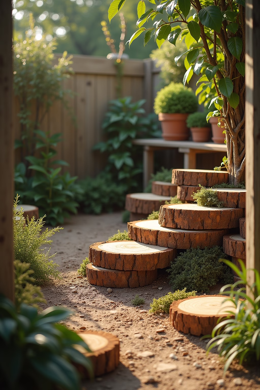 deko mit baumscheiben im garten outline 5