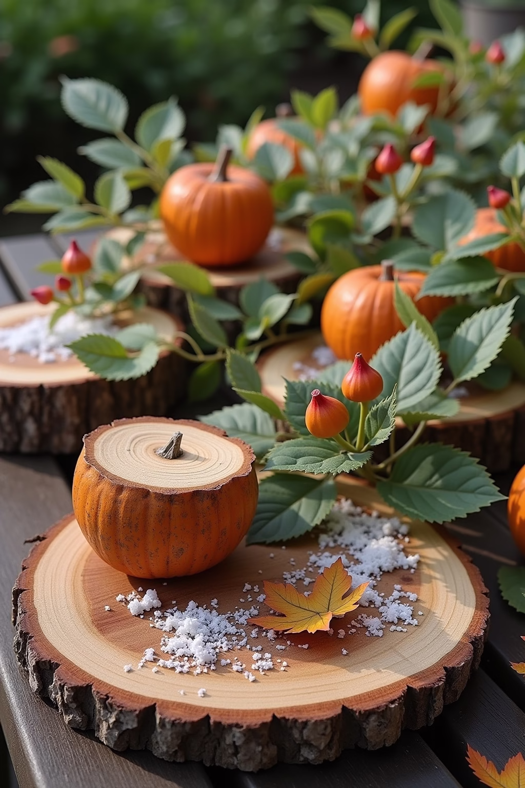 deko mit baumscheiben im garten outline 6