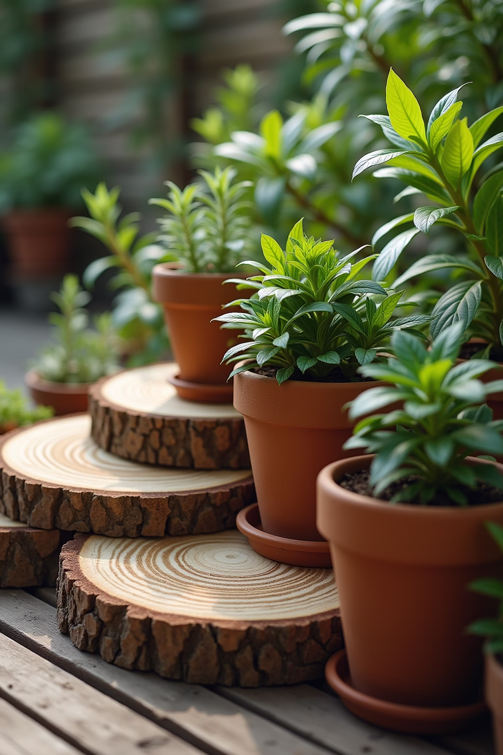 deko mit baumscheiben im garten outline 7