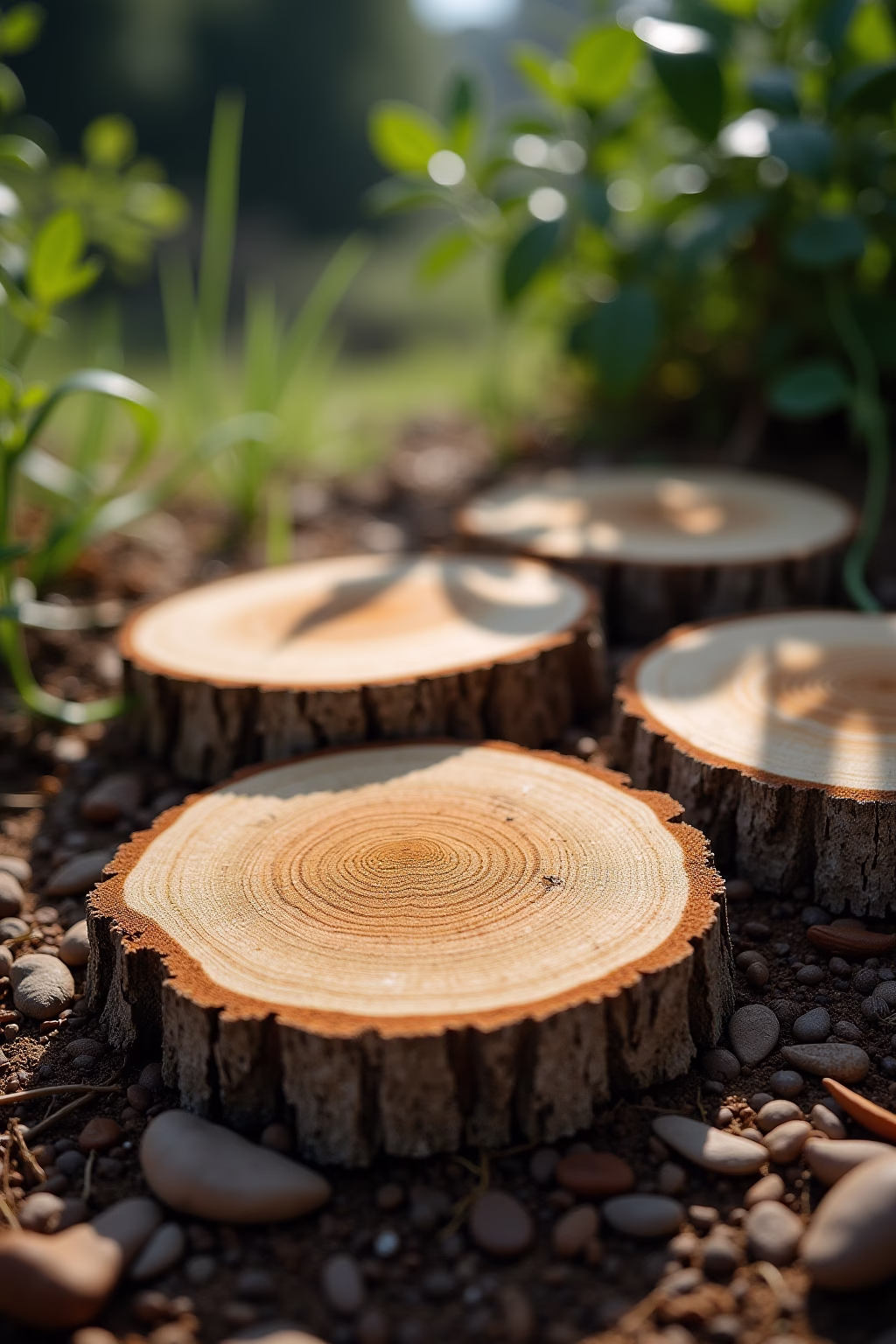 deko mit baumscheiben im garten outline 8