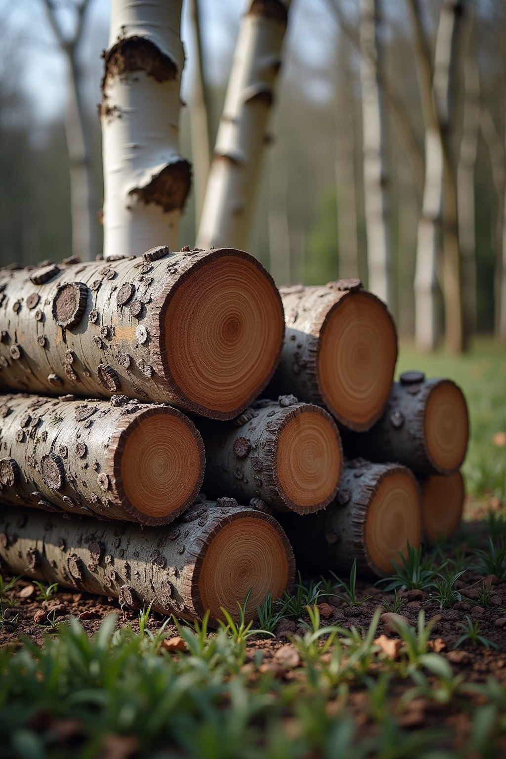 deko mit birkenstaemmen im garten outline 7