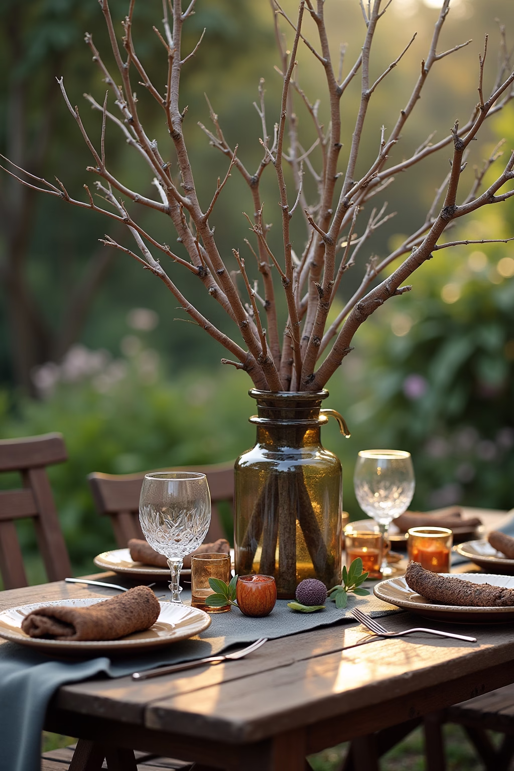 draussen deko mit aesten im garten outline 1