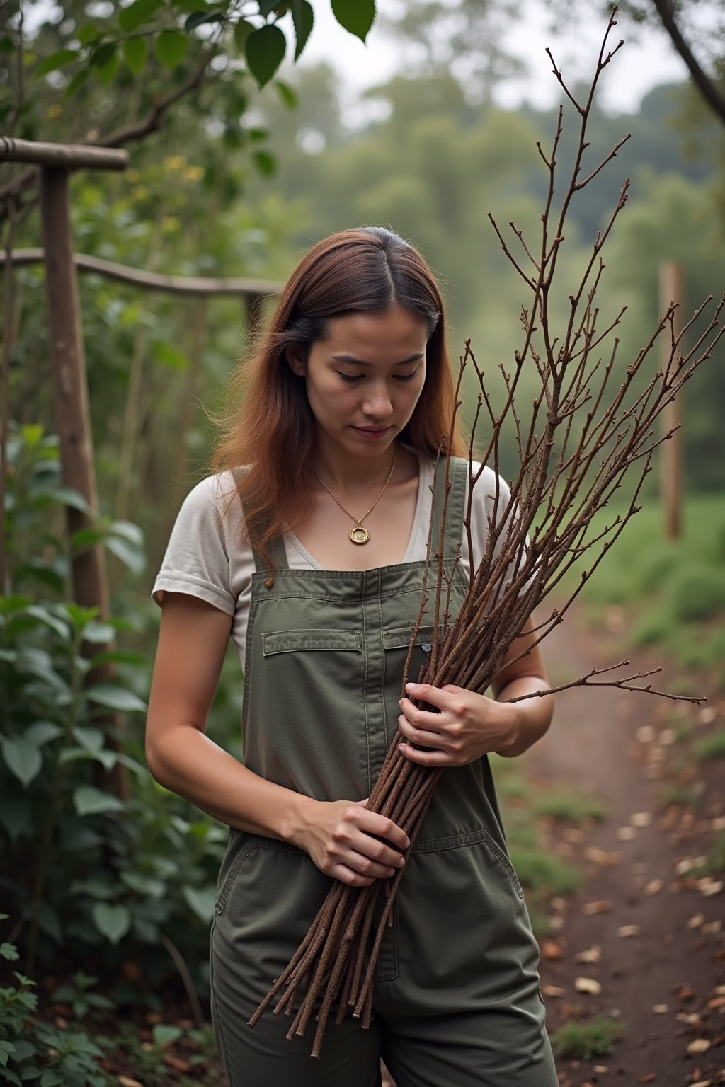 draussen deko mit aesten im garten outline 2
